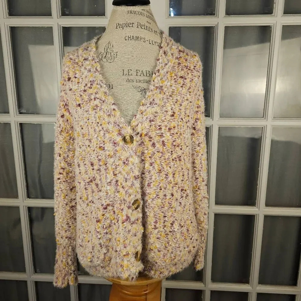 Callahan Anthropologie Womens Garland Speckled Eyelash Cardigan Sweater XS